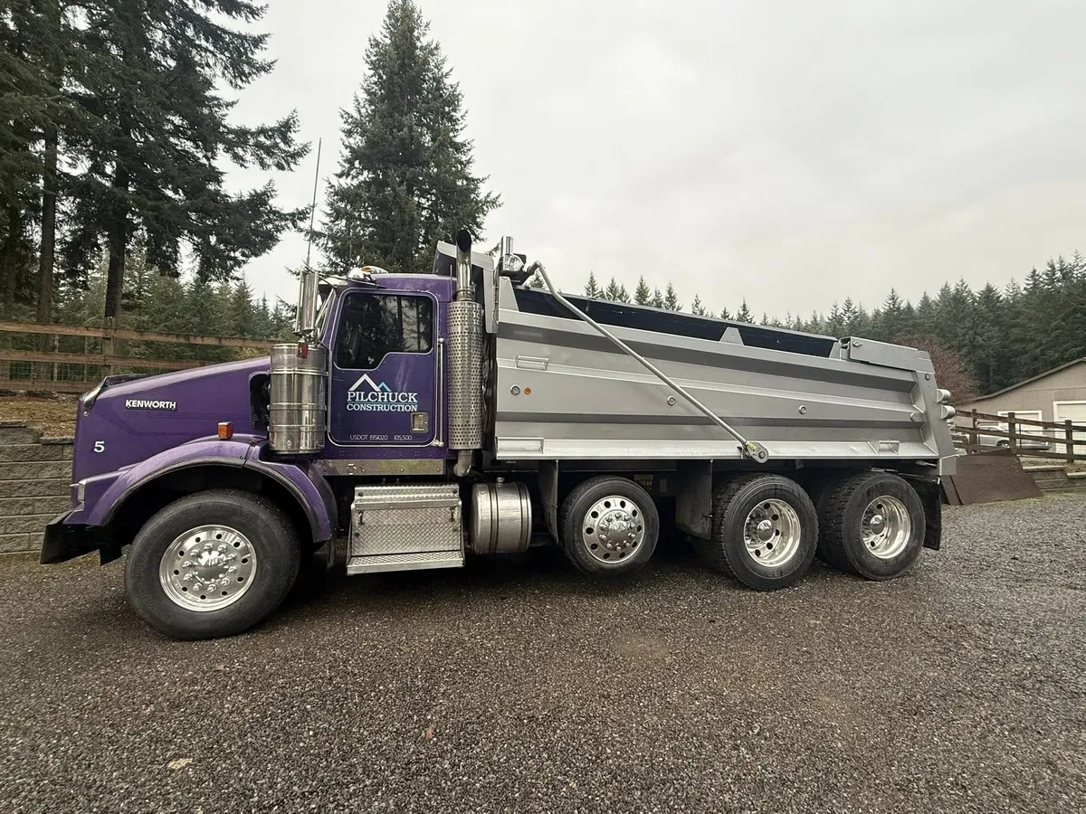 Pilchuck Construction Kenworth dump truck parked in Western Washington
